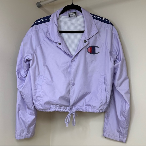 Champion Lilac Purple Windbreaker Jacket | Vintage Style Logo Zip-Up **Flaw** - Picture 1 of 7